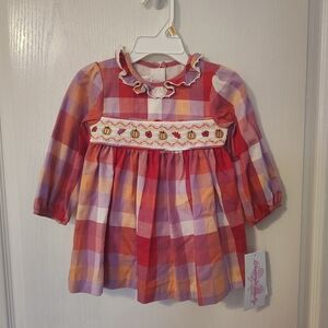 Bonnie Baby Fall Multicolor Plaid Dress with Embroidery